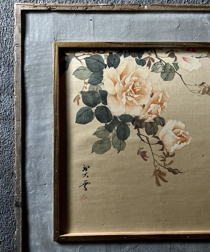 【お取り寄せ】 掛け軸アート「牡丹」/日本画/古材額/アンティーク 骨董 | 絵画