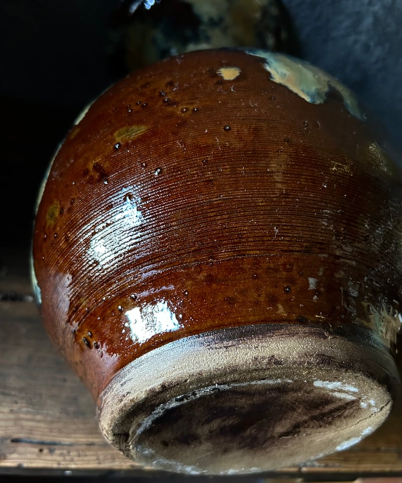 小鹿田焼の花器/流釉/双耳広口大壺/古美術 | 骨董・アンティークの