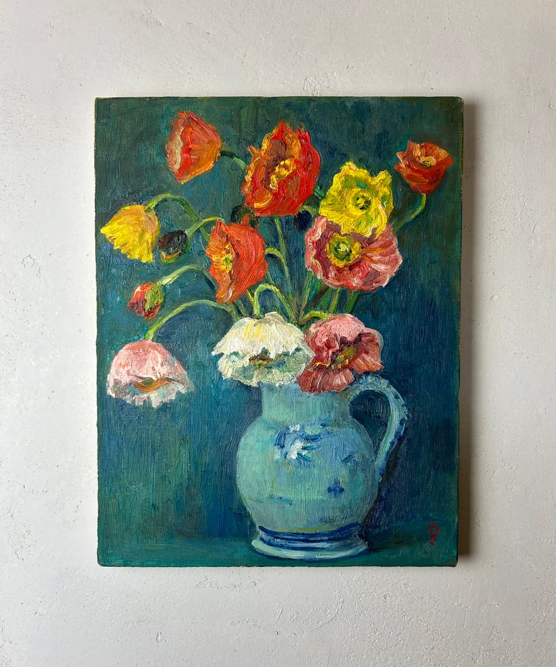 ポピーの花/静物画/油絵/アート | 骨董・アンティークの ポピーの花/静物画/油絵/アート | 骨董・アンティークの