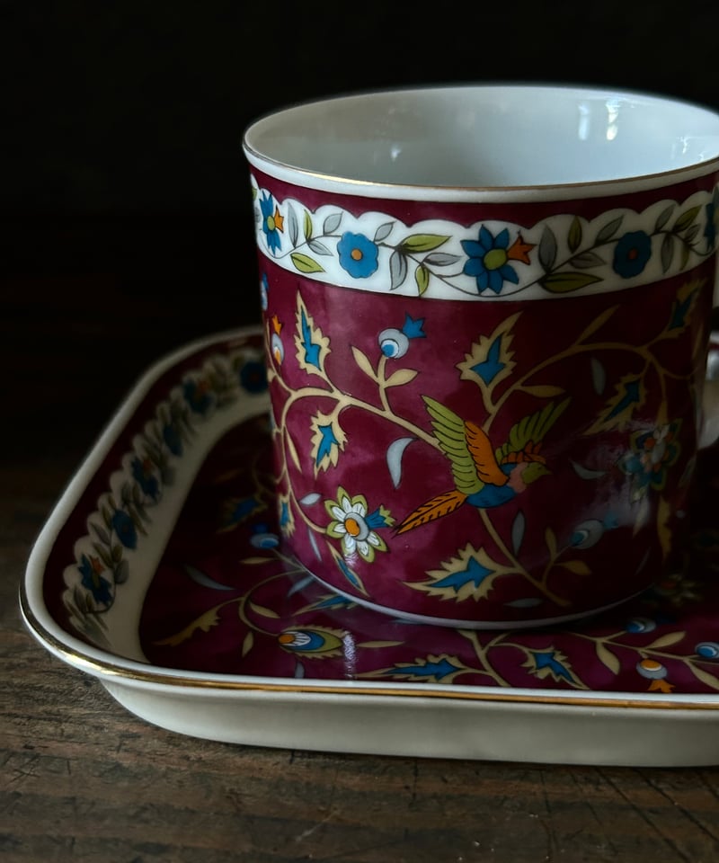 高脚陶器カップ 花柄 コーヒーカップF/TAKAHASHI SAN FRANSCISCO SILK ROAD/花柄/