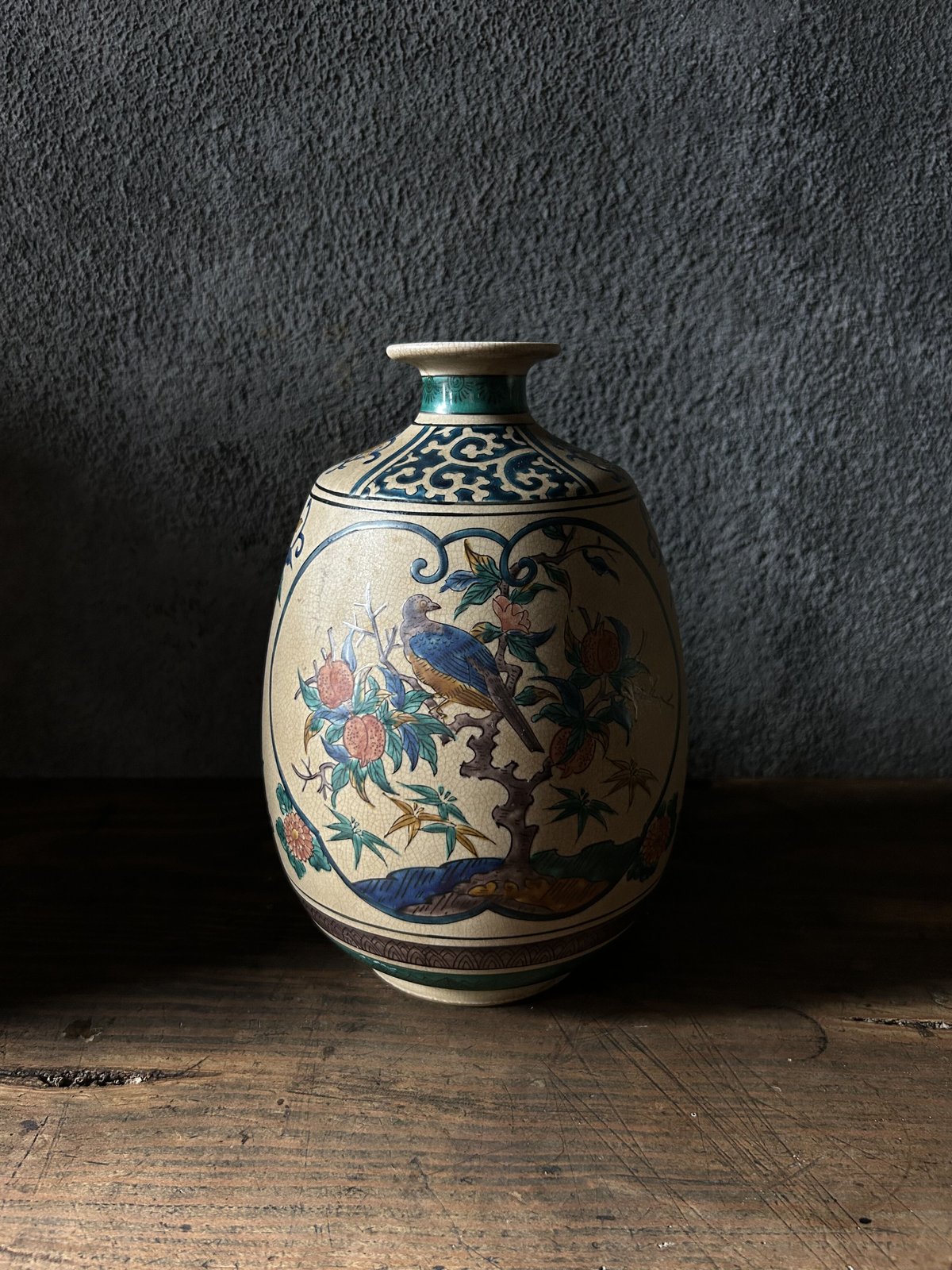 九谷焼の花器K3/鳥/松/絵柄/アンティーク/花瓶 | 骨董 九谷焼の花器K3/鳥/松/絵柄/アンティーク/花瓶 | 骨董