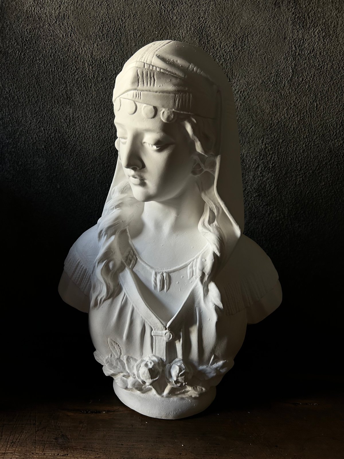 フランスアンティーク石膏製の胸像/女性彫像/石像/美術デッサン(89-225