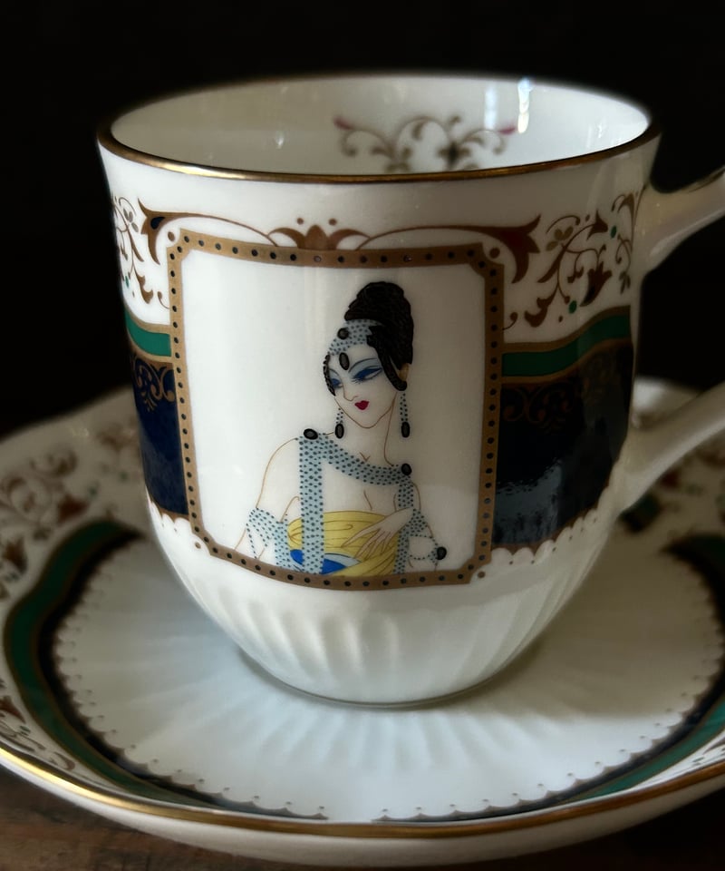 メーカー不明　アンティーク　骨董品　デミタスカップ&ソーサー　5客セット 未使用品】デミタスカップ・ソーサー 5客 アンティークブルー