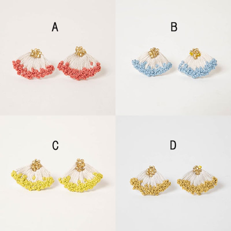 Hanamuguri＆Hanamuguri house 刺繍ピアス 細かく刺繍された