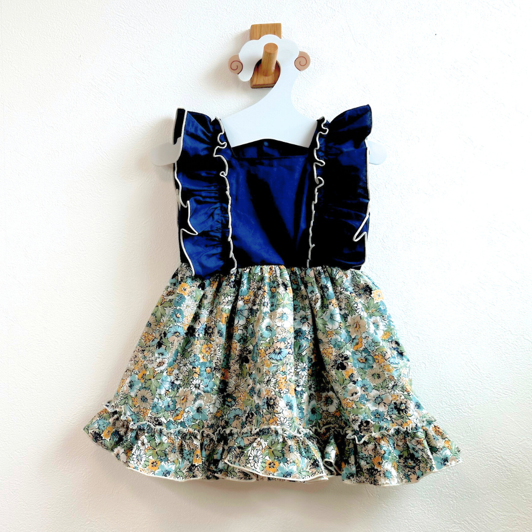 ●古布スクエアーワンピース● 110size】スクエアネックフリルワンピース | yumefuku pattern