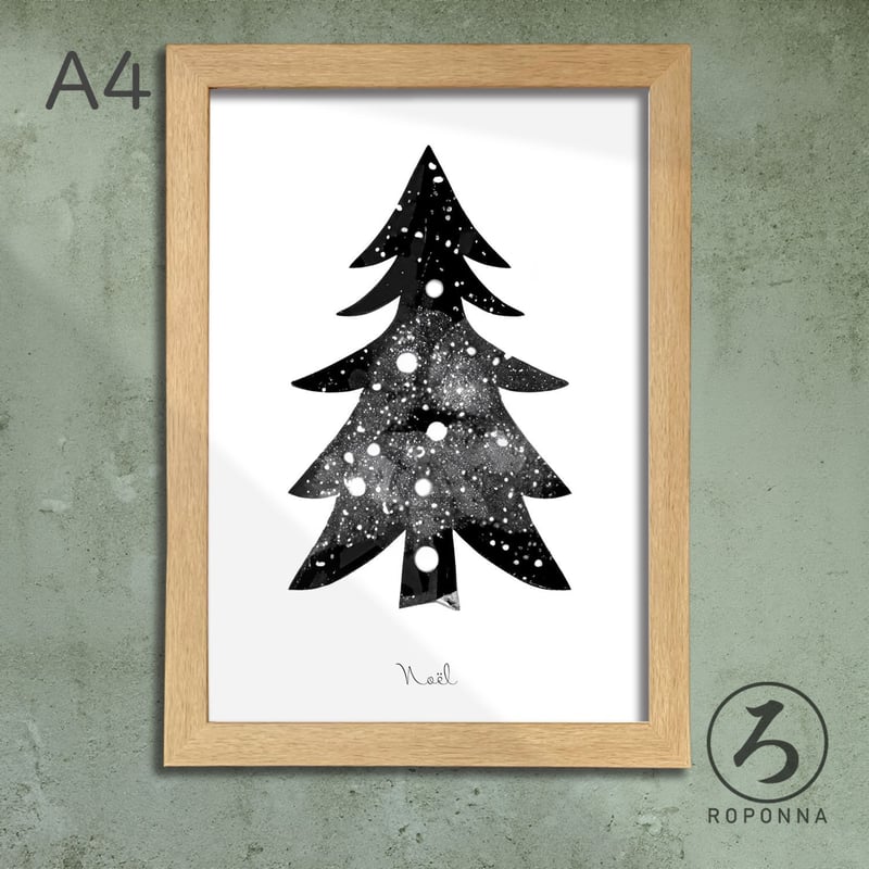 クリスマスアートポスターA4 モノクロクリスマスツリー | ROPONNA