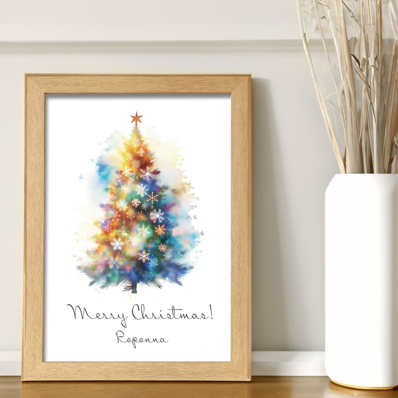 クリスマスアートポスターA4 水彩風クリスマスツリー 名入れ可能 | ROPONNA