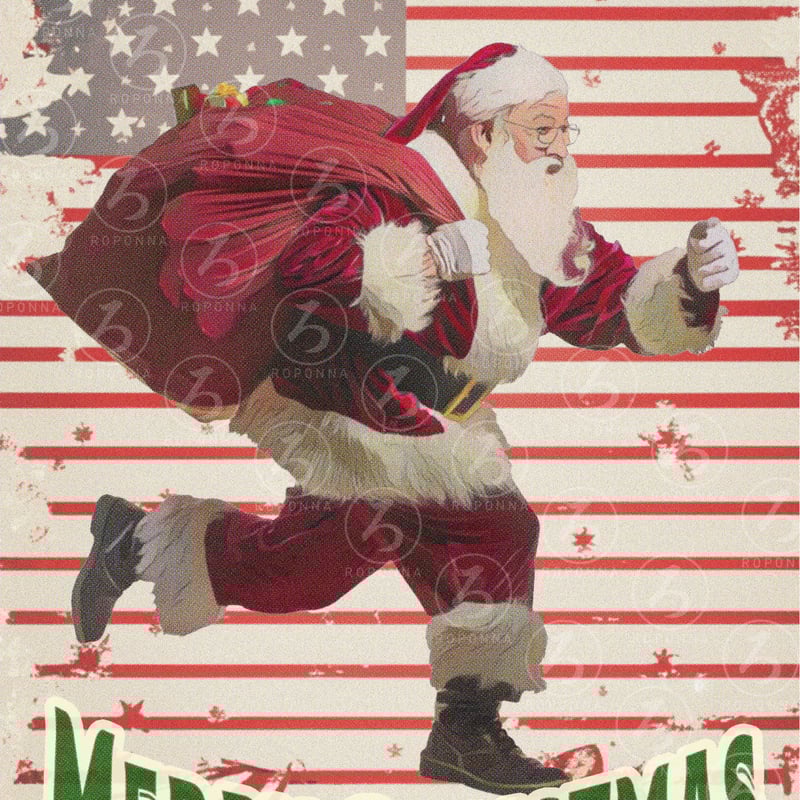 クリスマスアートポスター2L ヴィンテージテイスト 走るサンタ | ROPONNA