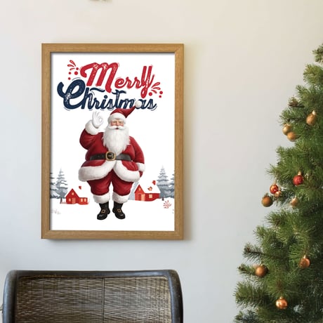 クリスマスアートポスターA3　フェスティブなサンタクロース