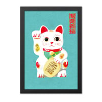 お正月 ポスター まねきねこ 金春色 2L/A4 和柄 縁起物 招き猫 商売繁盛 インテリア アートポスター 和風モダン 招き猫 大正ロマン レトロポスター