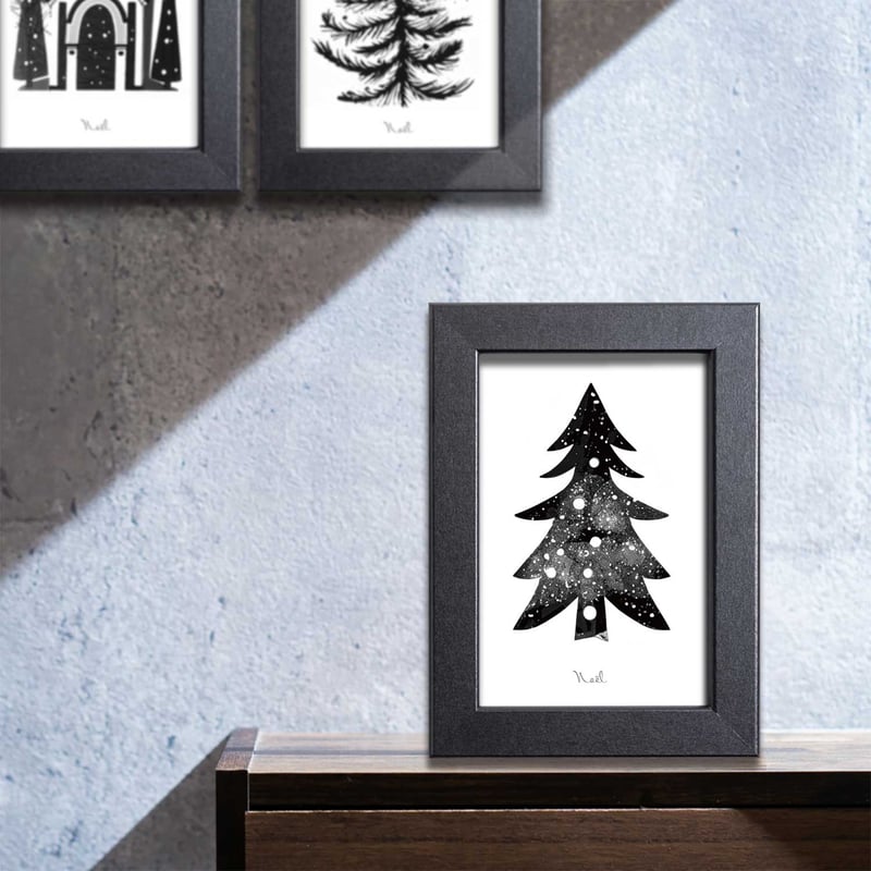 クリスマスアートポスターポストカードサイズ モノクロ 3枚セット
