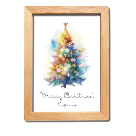 クリスマスアートポスター2L 水彩風クリスマスツリー 名入れ対応 | ROPONNA