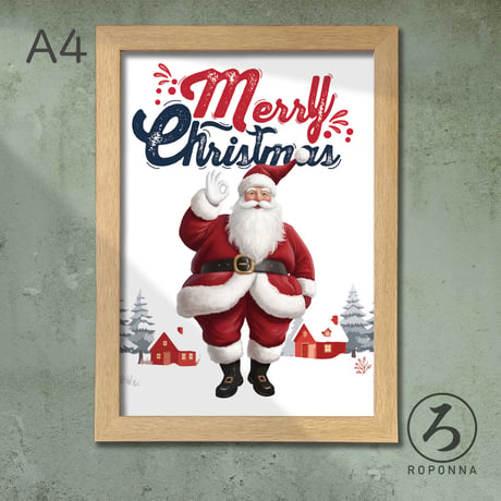 クリスマスアートポスターA4　フェスティブなサンタクロース