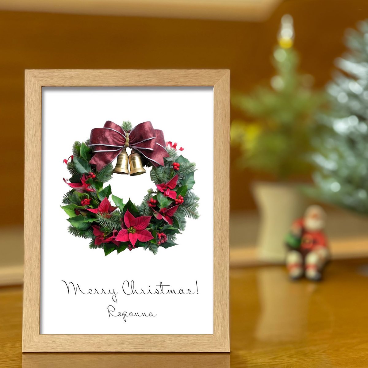 クリスマスアートポスターA4 ポインセチアリース 名入れ可能 | ROPONNA