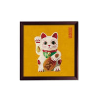 和風モダン まねきねこ ポスター 山吹色 ｜正方形20cm｜サイズ調整可（19〜21cm）｜フレーム対応｜縁起物インテリア  のコピー