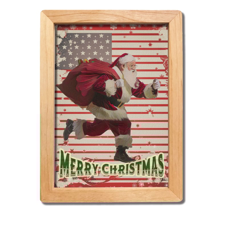 ヴィンテージARTサイン入りサンタ2体 クリスマスアートポスター2L ヴィンテージテイスト 走るサンタ | ROPONNA
