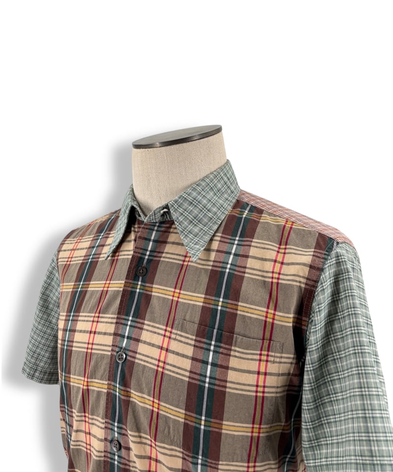 DRIES VAN NOTEN 23SS パッチワーク半袖シャツ　チェック DRIES VAN NOTEN – Crazy Check Short Sleeve Shir