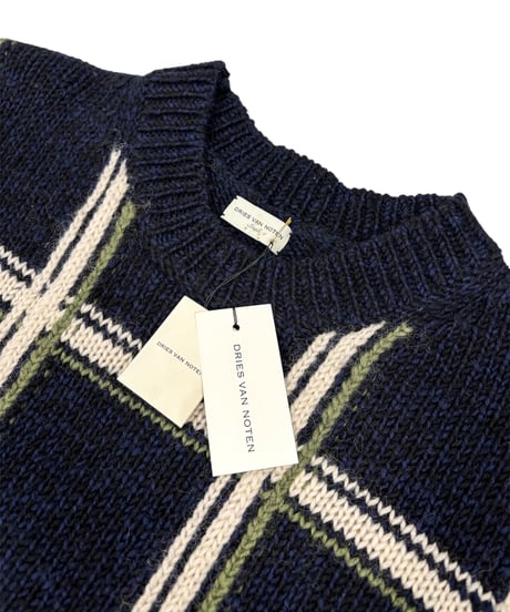 20AW DRIES VAN NOTEN – Windowpane Check Crew Neck Sweater