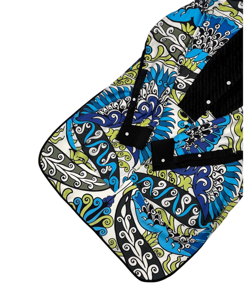 【希少デザイン】LOEWE シルク 総柄シャツ ヴィンテージ 長袖シャツ 42 ロエベ LOEWE シャツ ブラウス クロップド シャツ ロゴ カーキグリーン