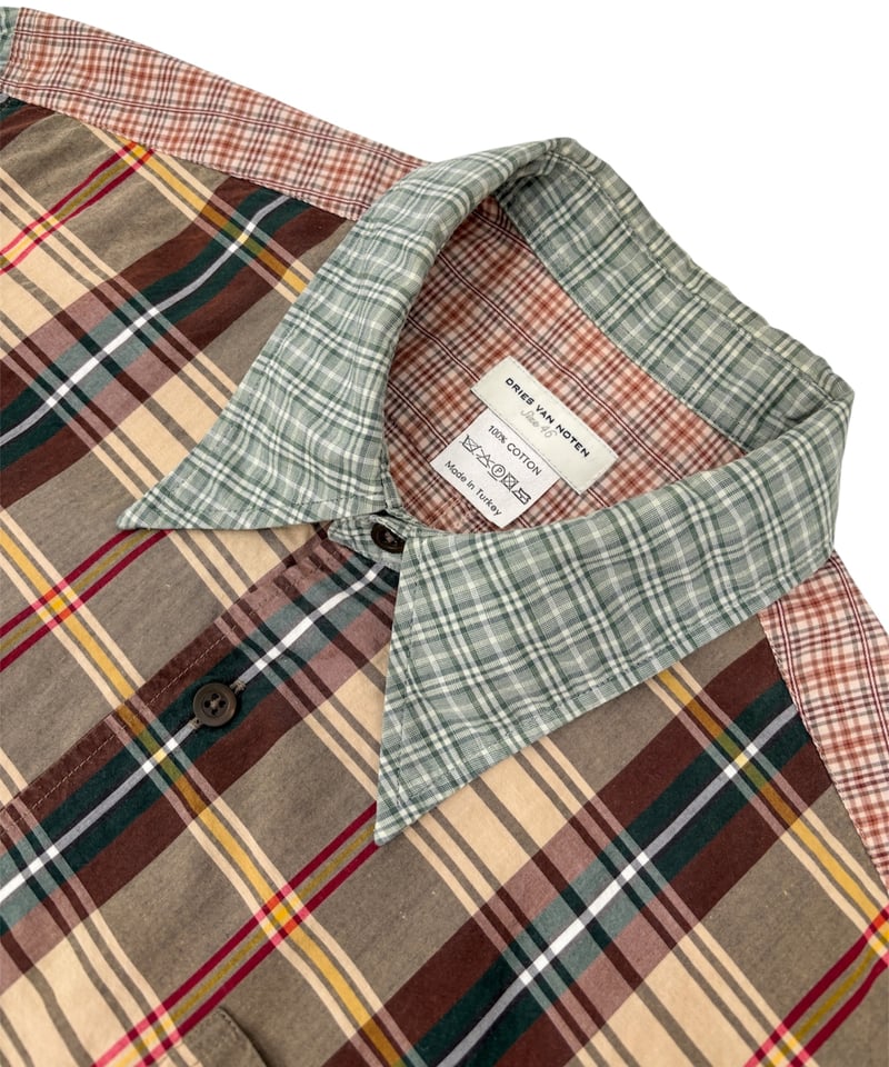 DRIES VAN NOTEN 23SS パッチワーク半袖シャツ　チェック DRIES VAN NOTEN – Crazy Check Short Sleeve Shir