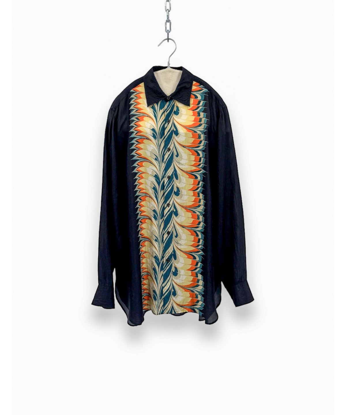 18AW DRIES VAN NOTEN / Marble Print Silk Shirt ...