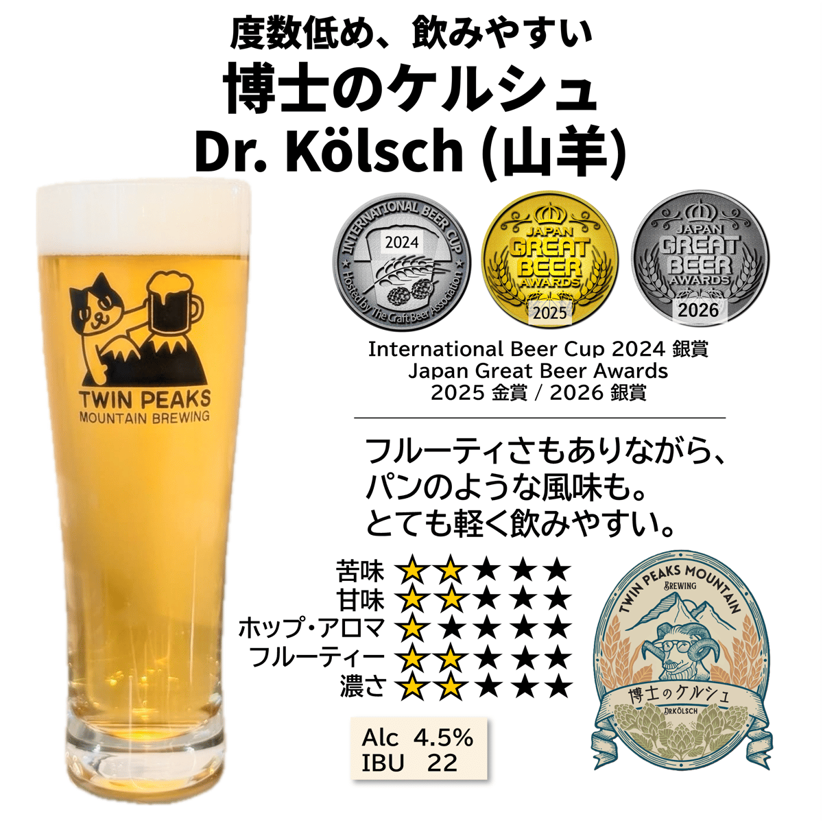 DREAMBEER 4本セット ヴァイツェン スタウト ピルスナー ケルシュ Twin Peaks「博士のケルシュ」6本セット Dr. Kölsch 6-bottle se