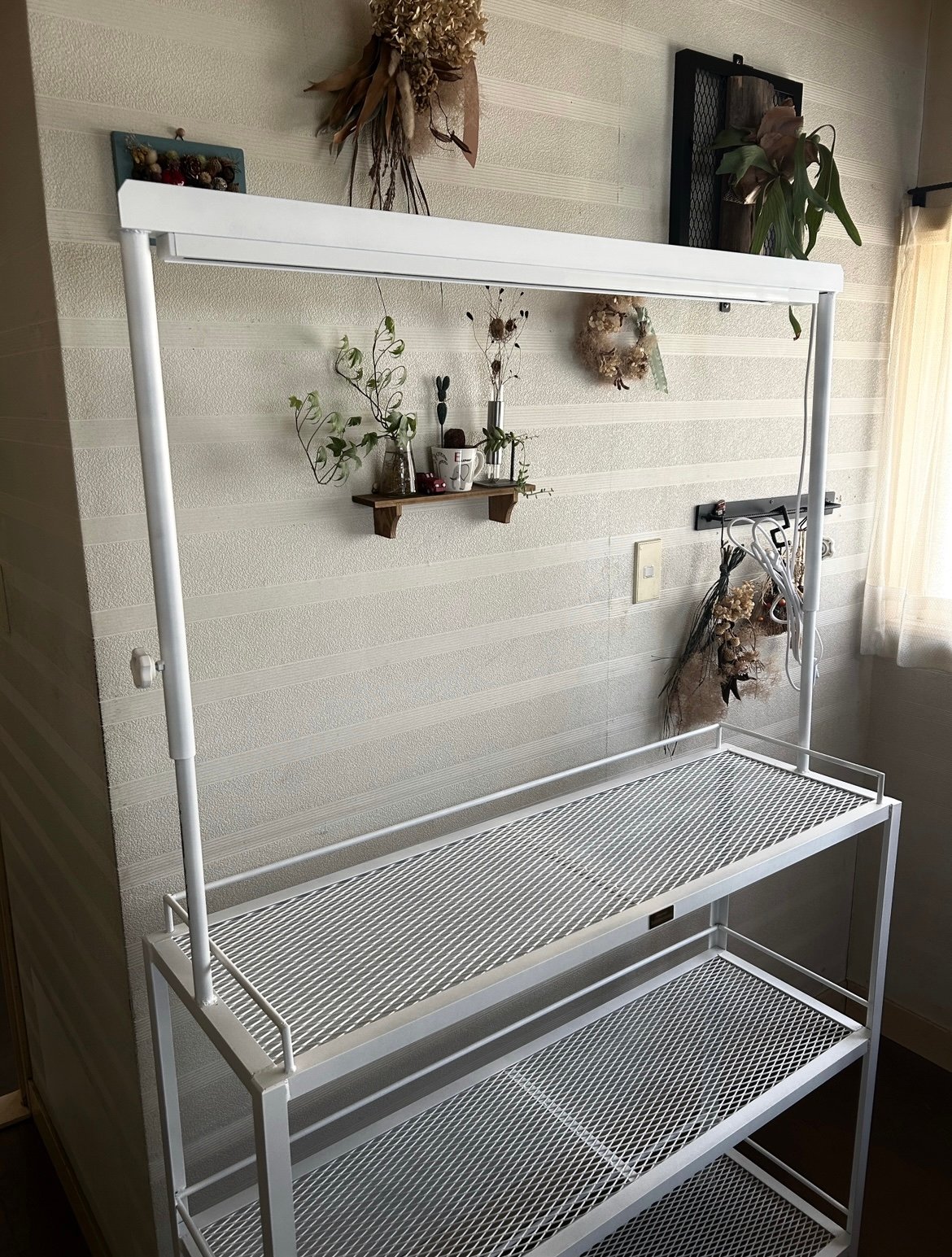 PS-15 1mライトレール付植物棚ホワイト 3段シェルフ | アイアン