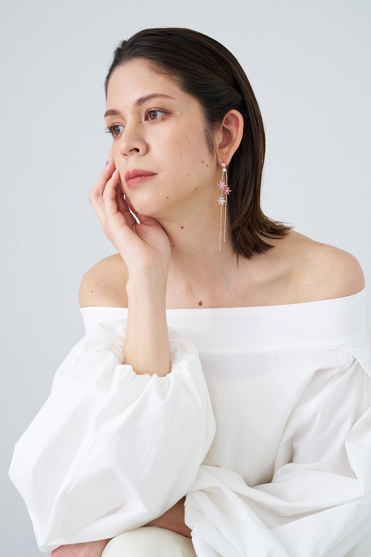 zirconia long flower Rose silver | Juna.Tokyo
