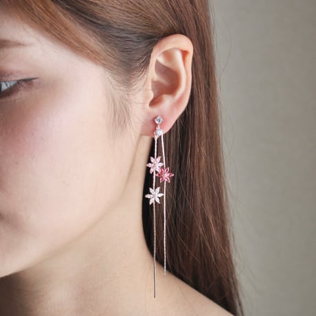 zirconia long flower Rose silver