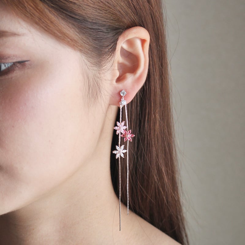 zirconia long flower Rose silver | Juna.Tokyo