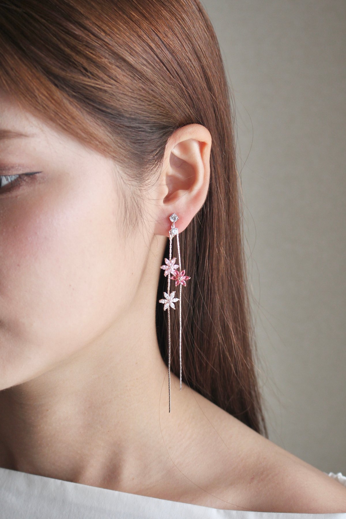 zirconia long flower Rose silver | Juna.Tokyo