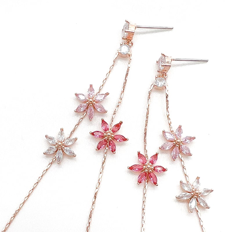zirconia long flower Rose silver | Juna.Tokyo