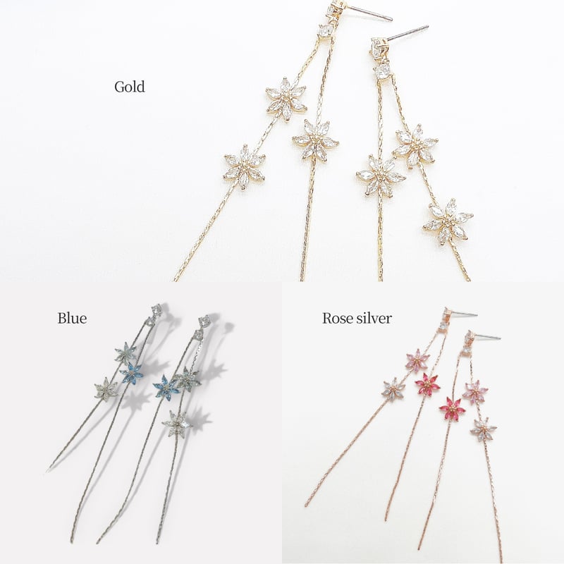 zirconia long flower Rose silver | Juna.Tokyo