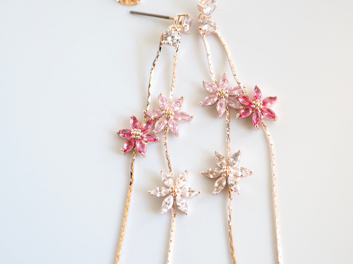 zirconia long flower Rose silver | Juna.Tokyo