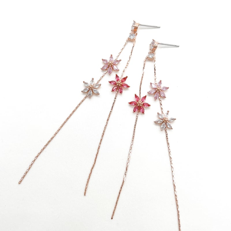 zirconia long flower Rose silver | Juna.Tokyo