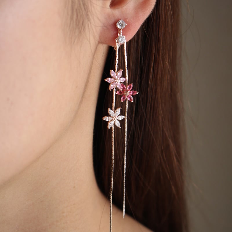 zirconia long flower Rose silver | Juna.Tokyo