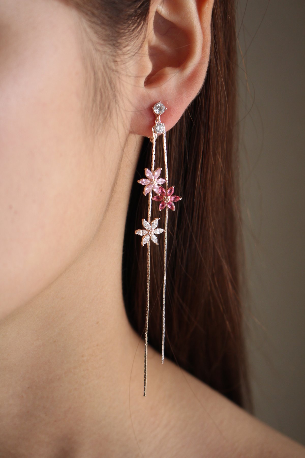 zirconia long flower Rose silver | Juna.Tokyo