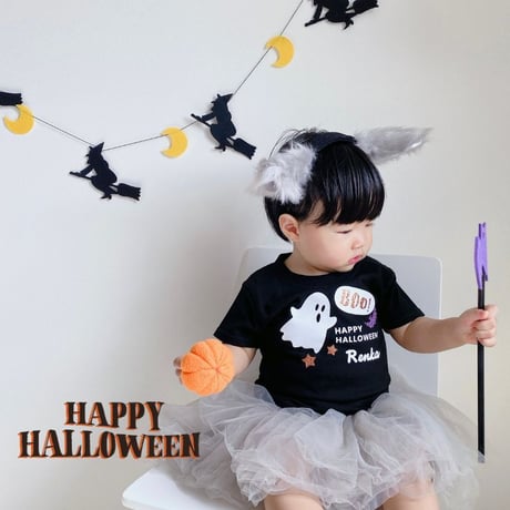 ＼ 名入れ ／　半袖Tシャツ ハロウィン ブラック おばけ 衣装 子供 仮装