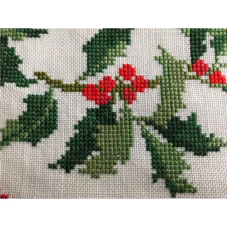 北欧　刺繍　クロスステッチ　正方形クロス　テーブルセンター　リネン　ヴィンテージ　クリスマスリース　41x41ｃｍ 未使用品