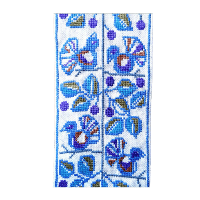 リネン刺繍 テーブルランナー タペストリー ロング 鳥と木の実