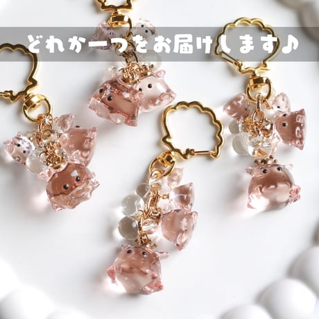 518 / めんだこ家族のキーホルダー(淡いしゅいろ)4点出品