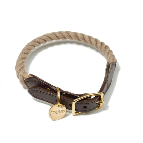ROPE & LEATHER CAT & DOG COLLAR【DARK TAN】
