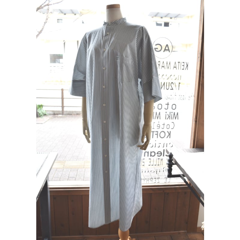 美品✨ティッカ　リネン100 半袖　ノーカラー　 ロングシャツワンピース TICCA ティッカ 綿100％生地 ハーブノーカラー 半袖 シャツ