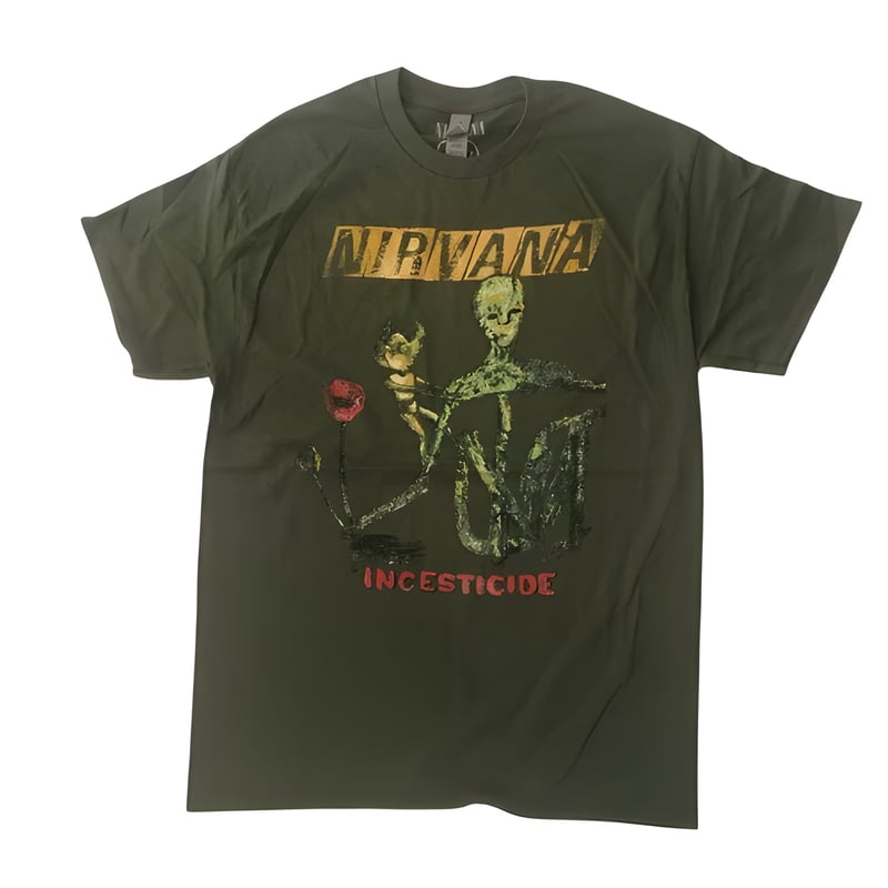 トップス NIRVANA INCESTICIDE GREEN ANVIL XL 7658 90s NIRVANA KURT COBAIN INCESTICIDE T-SHIRT L.GREEN XL