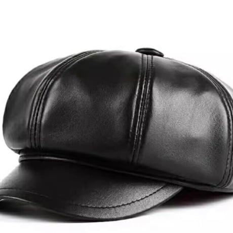 新品セレブレザー celebleather　本革　羊皮ラムレザー八角帽子　ハンチング キャップ　ブラック　黒　メンズ　レディース　男性　女性　選べるサイズ55cm-62