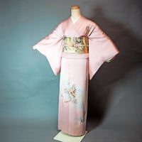 【お着物配送レンタルセット・送料保険込み】一つ紋・ピンク色蘇州刺繍熨斗目～訪問着コーディネートセット⑭～S