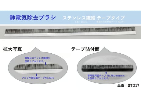 静電気除去ブラシ　ステンレス繊維　テープタイプ　 型番：STD17　【在庫品｜納期：3営業日以内に発送（土日祝日除く）】