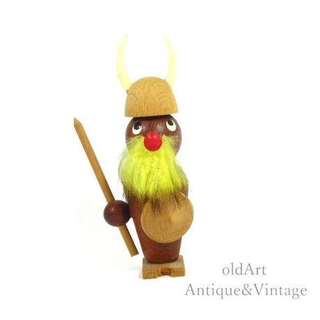 北欧デンマーク製1960-70年代ヴィンテージ木製チークウッドドールヴァイキング人形オブジェ置物【N-20479】