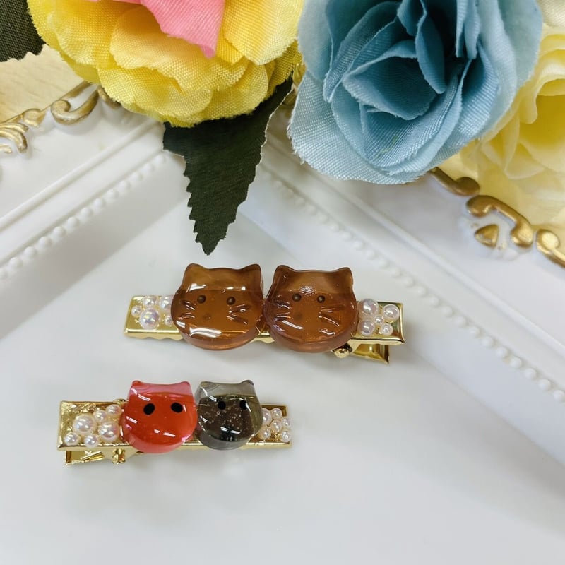 レジンヘアクリップ（小2個セット/猫/茶） | Life Stage STORE