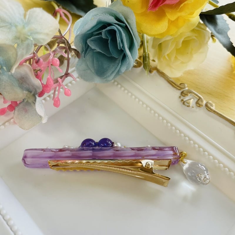新作☆レジンヘアゴム　大人の髪飾り　トールペイント風　紫 新作☆レジンヘアゴム 大人の髪飾り トールペイント風 紫 レジンヘア
